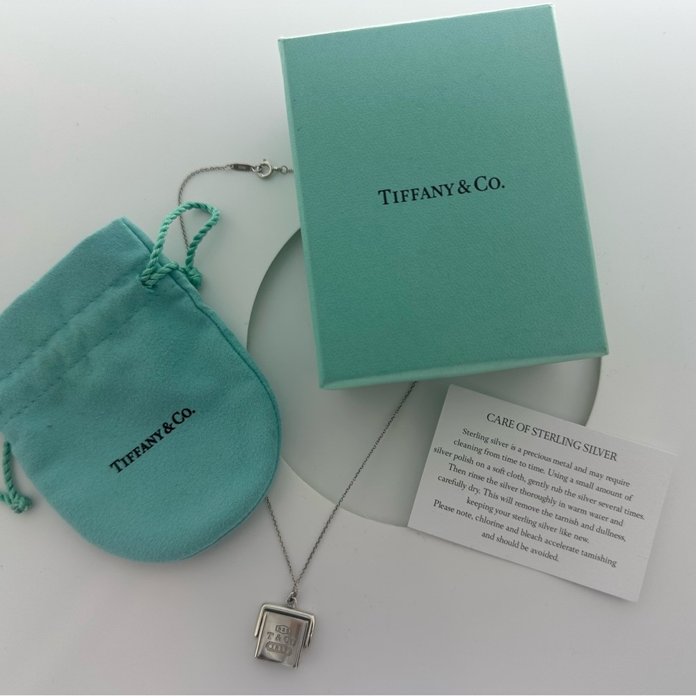 Tiffany & Co Silver 925 1837 Spinner Square Pendant Necklace With Box &Pouch EUC